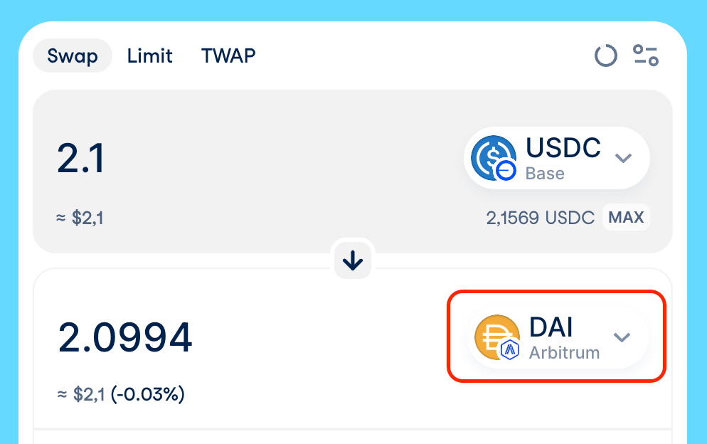 Destination token selector